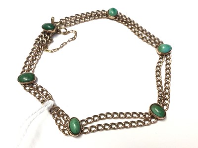 Lot 5 - Victorian 9ct gold double chain bracelet set with six turquoise cabochons
