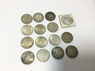 Lot 408 - U.S. - Mixed silver Dollars to include 'Morgan' 1881s UNC 1887 (N.B. Obv: Scratch, reverse edge bruise) otherwise GF, 1921 x 7 generally VF-EF, 'Peace' 1922 x 2, 1923 x 2, 1925 & 1926 various grade...