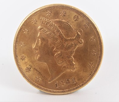 Lot 411 - U.S. - Gold Liberty $20 (Double eagle) 1891S (N.B. Minor field marks noted) otherwise GVF-AEF (1 coin)