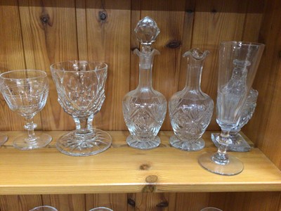 Lot 635 - Quantity of antique and later glassware, including a Georgian cut glass ringer, a set of etched wine glasses, decanters, etc