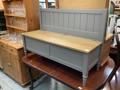 Lot 1098 - Contemporary grey painted hall bench with hinged seat