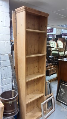 Lot 1085 - Tall narrow pine open bookcase