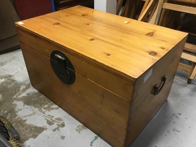 Lot 1088 - Oriental pine coffer with brass lock