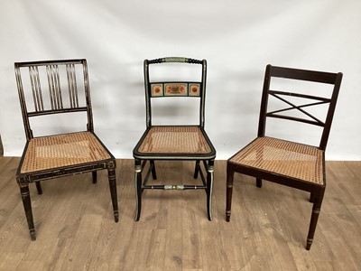 Lot 1093 - Three Regency painted chairs with caned seats