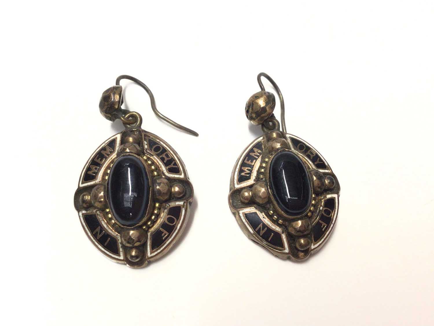 Lot 6 - Pair Victorian white metal mourning earrings