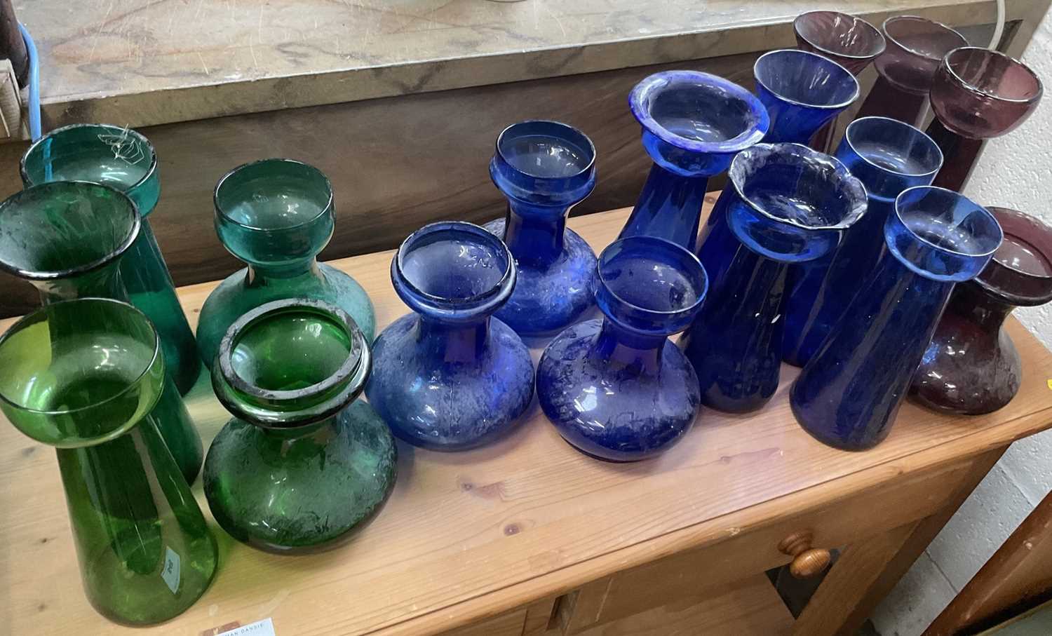 Lot 117 - Collection of coloured glass hyacinth vases