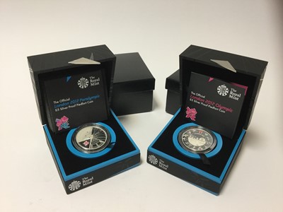 Lot 420 - G.B. - Royal Mint silver proof piedfort £5 coins celebrating the official 'London 2012 Paralympics' x 2 (N.B. Cased with Certificates of Authencity) (2 coins)