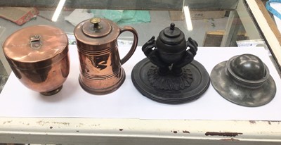 Lot 482 - Victorian copper Gunter's ice cream mould, copper lidded tankard and two inkwells
