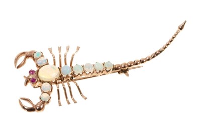 Lot 597 - Scorpion opal and gold brooch