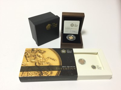 Lot 431 - G.B. - Royal Mint gold Quarter Sovereigns Elizabeth II to include proof 2009 and uncirculated 2011 (N.B. Cased with Certificate of Authenticity) (1 coin)