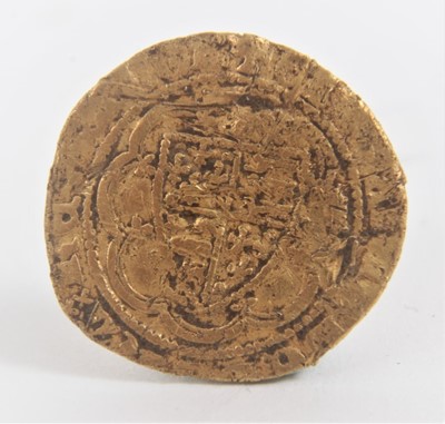 Lot 435 - G.B. - Gold Quarter Noble of Edward III - treaty period (circa 1361-1369 AD) (N.B. Coin slightly creased with attempted piercing above reverse shield) otherwise AF (1 coin)