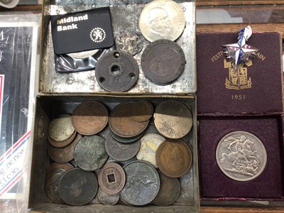 Lot 382 - Group of GB and world coins including 1951 Festival of Britain five shillings in box