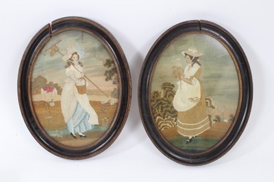 Lot 781 - Pair of Regency silkwork pictures in oval frames.