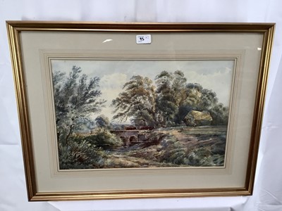 Lot 95 - R. Harwood 19th century watercolour and another - fisherman in a pool by a bridge and cattle crossing (2)