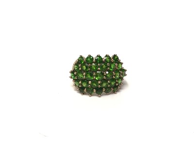 Lot 104 - 9ct gold synthetic green stone cluster ring