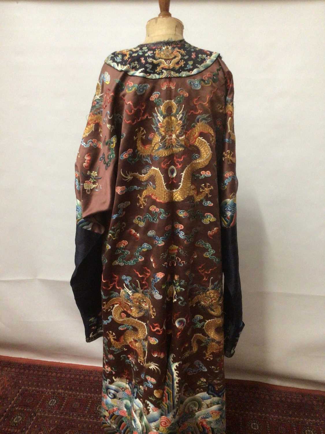 Lot 2057 - 19th Century Chinese embroidered brown silk