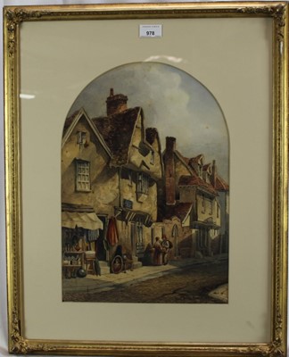 Lot 978 - Frederick Brett Russell (1813-1869) watercolour - Angel Lane, Ipswich, signed and dated 1857, 42cm x 30cm, in glazed gilt frame