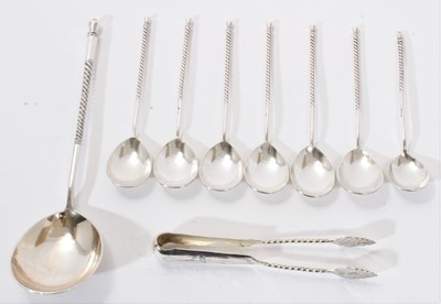 Lot 403 - Collection of Imperial Russian silver spoons and pair of sugar tongs