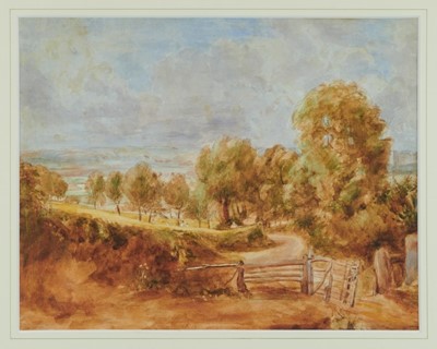 Lot 1009 - Thomas Churchyard watercolour (after Constable) Fen Lane