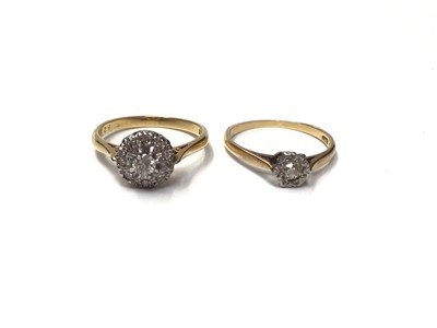 Lot 28 - 18ct gold diamond cluster ring and 18ct gold diamond single stone ring