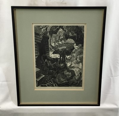 Lot 41 - Clifford Cyril Webb (1895-1972) two woodcut prints - ‘Farmyard’ 2/30, signed, and a study of cats both in glazed frames