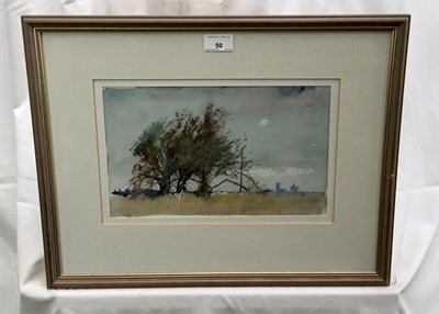 Lot 50 - British Contemporary watercolour - East Anglian landscape, signed 'Price', image 31cm x 19cm in glazed frame, 50cm x 40cm overall.