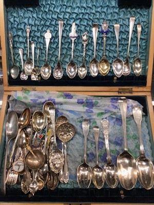 Lot 1063 - Collection of silver and other spoons in wooden case