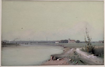 Lot 82 - William Barton Thomas (1877-1947) watercolour - estuary with Boston stump beyond