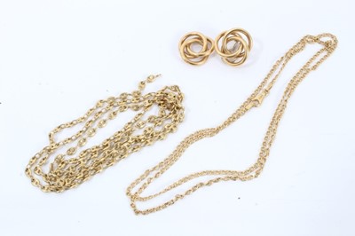 Lot 617 - Two 18ct gold chains and a pair of earrings