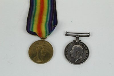 Lot 707 - First World War pair comprising War and Victory medals named to 3005. PTE. J. Ward. Durh. L. I.