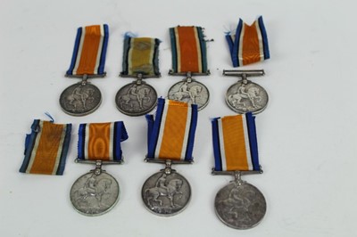 Lot 709 - Collection of seven First World War War medals named to 90468 GNR. S. Law. R.A., 80064 DVR. E. Broadley. R.A