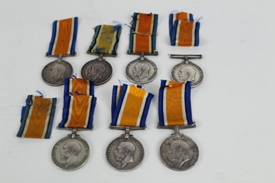 Lot 709 - Collection of seven First World War War medals named to 90468 GNR. S. Law. R.A., 80064 DVR. E. Broadley. R.A