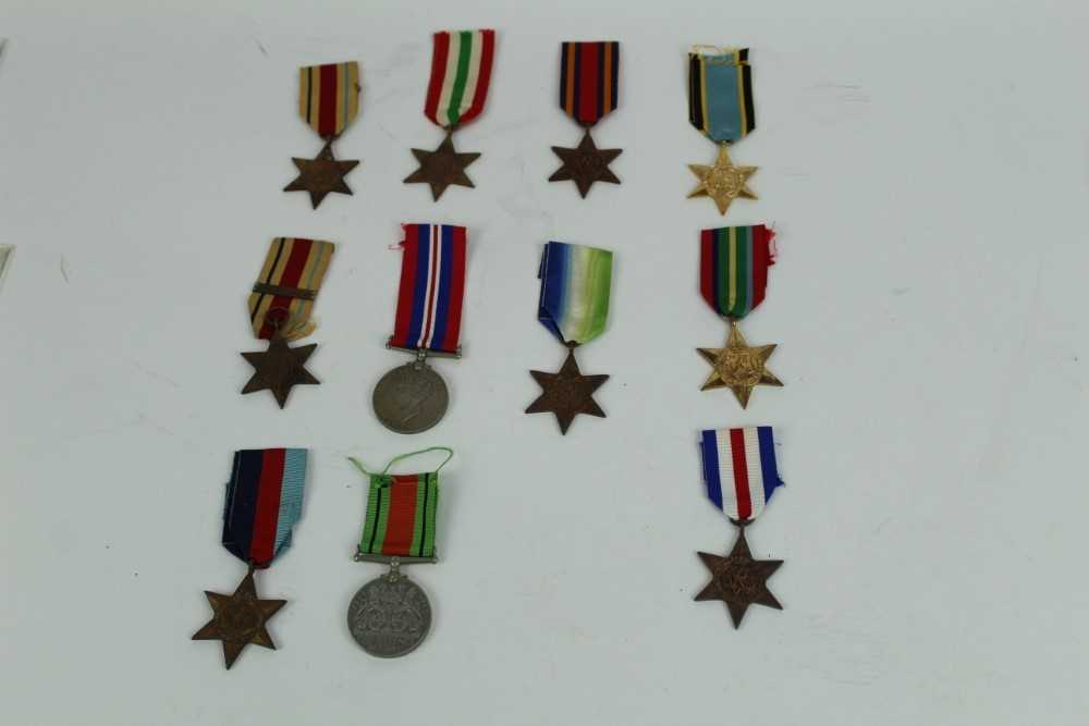 Lot 710 - Collection of Second World War campaign medals comprising 1939 - 1945 Star, Atlantic Star, Italy Star, Burma Star, France and Germany Star, Pacific Star, Africa Star x2, one with 8th Army clasp, Ai...