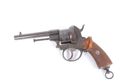 Lot 908 - Good quality 19th century Belgian Pinfire revolver with most of original finish