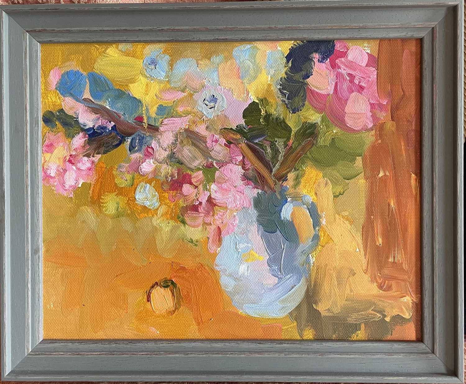 Lot 49 - Annelise Firth (b.1961) oil on board - still life summer flowers in a jug, signed and dated 2021 verso, 24cm x 30cm, in painted frame