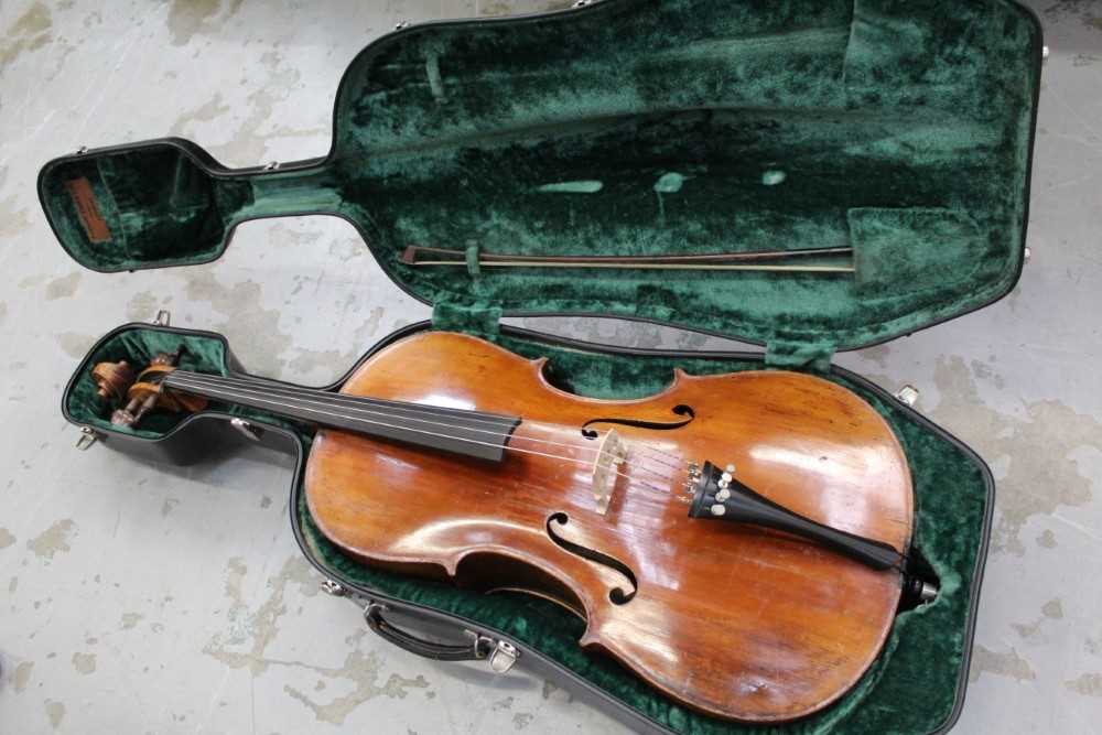 Lot 2207 - Late 19th century German cello, recently refurbished, together with bow, cased