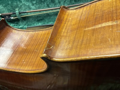 Lot 2207 - Late 19th century German cello, recently refurbished, together with bow, cased