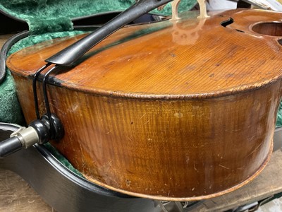 Lot 2207 - Late 19th century German cello, recently refurbished, together with bow, cased