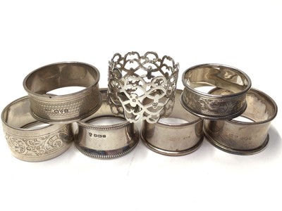 Lot 74 - Seven various silver napkin rings