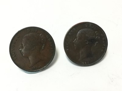 Lot 445 - G.B. - Copper Pennies Victoria 1843 (N.B. Reverse error D.F.F in legend instead of D.E.F) VG-AF and 1844 GVF (2 coins)