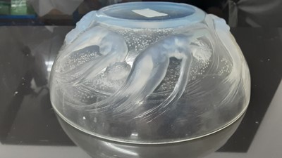 Lot 1002 - Rene Lalique Ondines pattern opalescent glass bowl, moulded with six nude female figures, signed, 20.5cm diameter