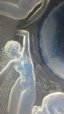 Lot 1002 - Rene Lalique Ondines pattern opalescent glass bowl, moulded with six nude female figures, signed, 20.5cm diameter