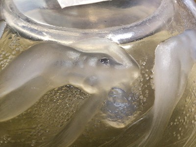 Lot 1002 - Rene Lalique Ondines pattern opalescent glass bowl, moulded with six nude female figures, signed, 20.5cm diameter