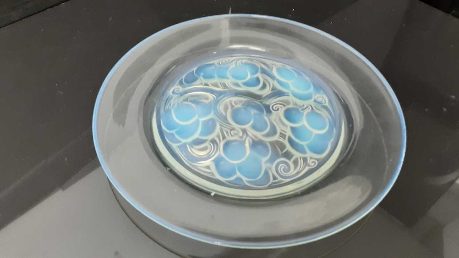 Lot 1008 - Rene Lalique Marienthal pattern opalescent glass plate, signed on base, 23cm diameter