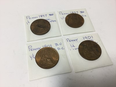 Lot 457 - G.B. - Mixed Victoria OH bronze coinage to include Pennies 1897 x 2 AU and 1901 x 2 UNC/A. UNC (N.B. All with much lustre) (4 coins)