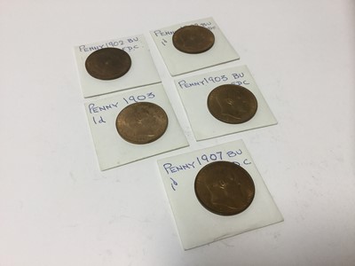 Lot 458 - G.B. - Mixed Edward VII bronze coinage to include Pennies 1902 x 2 UNC, 1903 x 2 UNC & 1907 UNC (5 coins)
