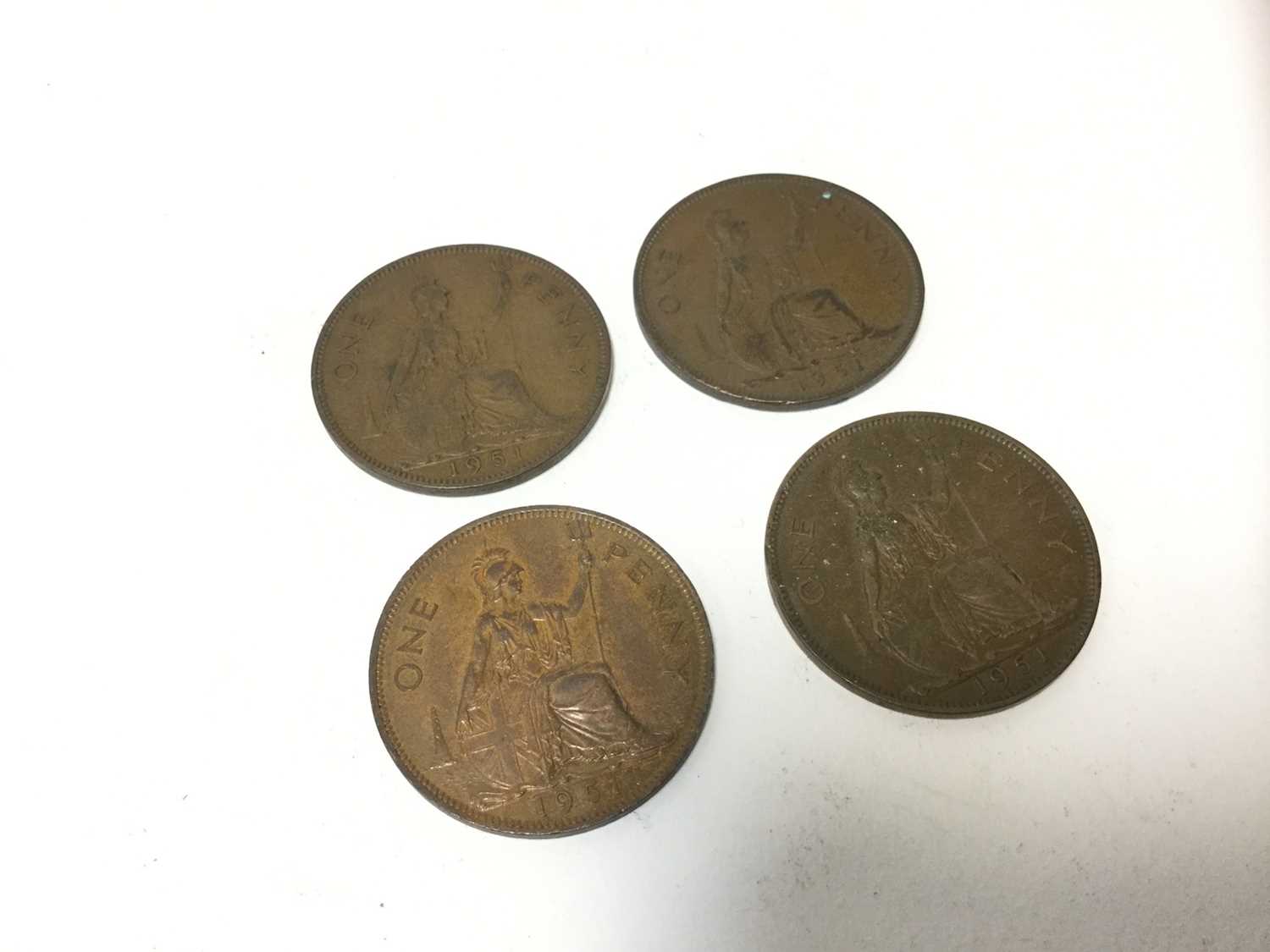 Lot 459 - G.B. - George VI bronze Pennies 1951 x 4 AVF-GVF (N.B. Very scarce) (4 coins)