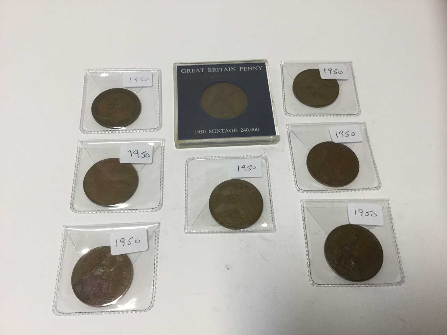 Lot 460 G B George VI Bronze Pennies 1950 X 8 AVF lot-460-g-b-george-vi-bronze-pennies-1950-x-8-avf