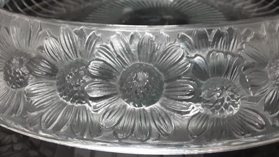 Lot 1009 - Lalique crystal Marguerite pattern bowl with moulded floral decoration, signed on base, 36cm diameter