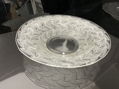 Lot 1010 - Rene Lalique glass bowl with moulded leaf decoration, signed on base, 31.5cm diameter